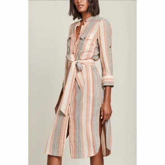 Veronica Beard Blush Stripe Makua Button Down Midi Dress In Blush NWT - Picture 4 of 15